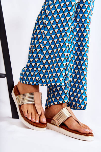 Tongs femme à talon compensé Beige et doré Morissa
