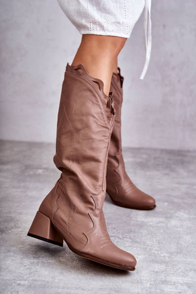 Knielange Lederstiefel dunkelbeige Andreia