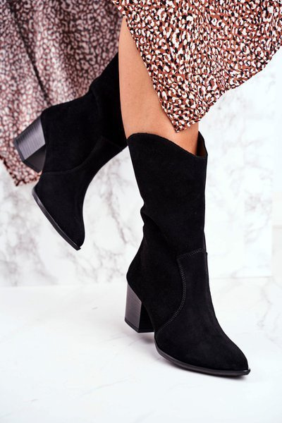 Damen Stiefel mit Absatz Nubukleder Schwarz Nicole 2580