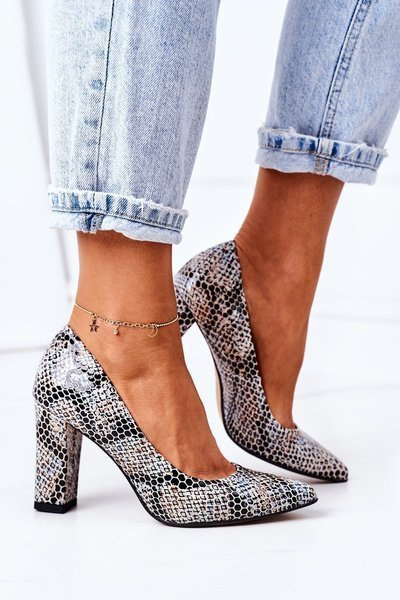 Escarpins En Cuir À Motif Animal Lewski Shoes 2453 Noir-Bleu
