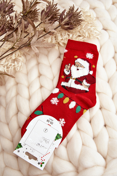 Damensocken mit Weihnachtsmann rot