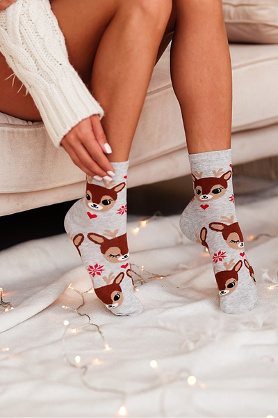 Weihnachtliche Damen Socken Rentiere Grau