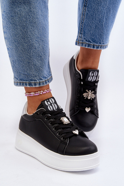 Women's Platform Sneakers with Decorations Black Herbisa