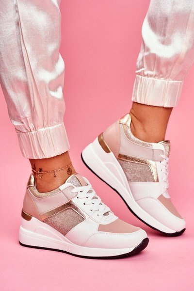 Sportliche Frauen Schuhe Sneakers Weiß Rosa Dillion