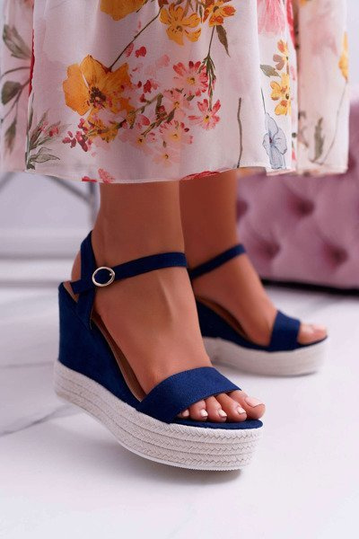 Sandales Plateforme Femme Lin Bleu Marine Liviana