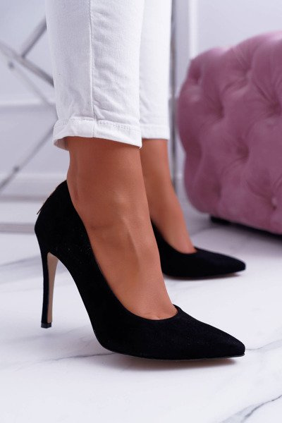 Laura Messi Stilettos pentru femei 1727 piele de piele de căprioară Black Valentine