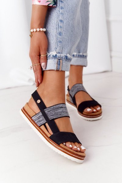 Sandalen mit Silber gerippt Schwarz Almeria