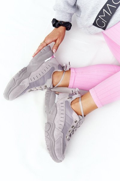 Damen-Turnschuhe mit großer Sohle Grau Gute Laune