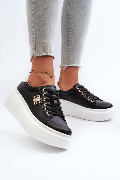 Sneakers Negri cu Platformă din Piele Pernalia