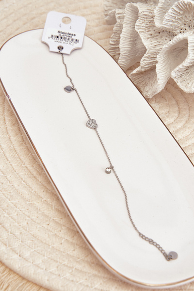 Bracelet de cheville avec coeurs en argent