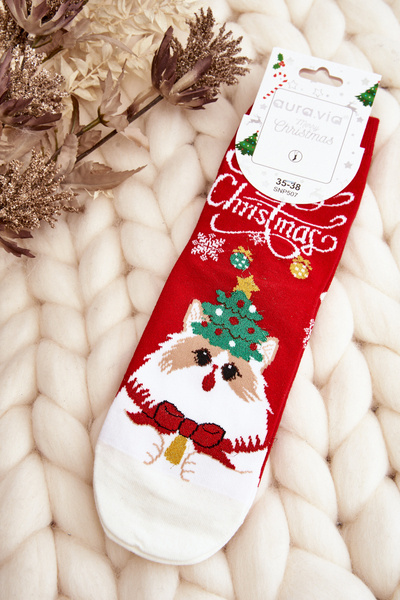 Chaussettes de Noël pour femmes avec chat rouge