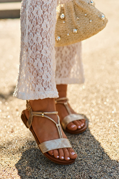 Sandales plates à brides pour femmes S.Barski KV27-010 Or