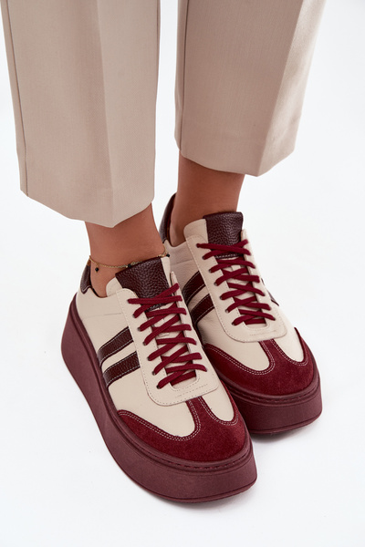 Bőr női sneaker platformon Zazoo 3775 bézs-bordó