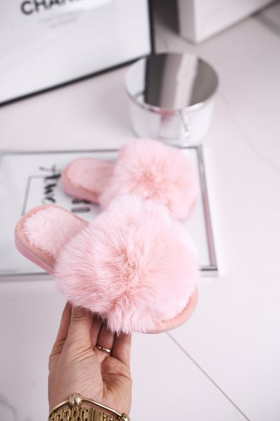 Chaussons Enfant avec Fourrure Boule de Neige Rose Clair