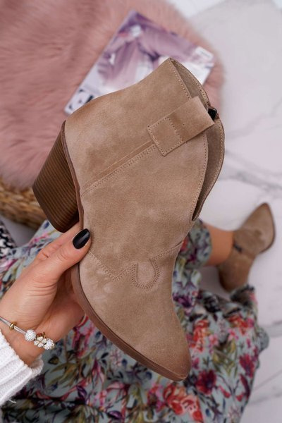Bottes à talons en cuir beiges pour femmes Chavai