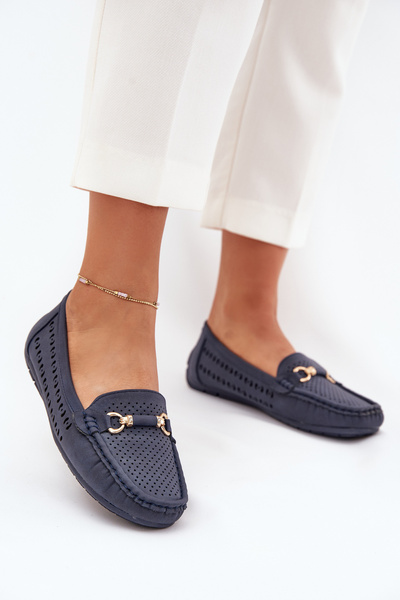 Damen Ajour Mokassins Mit Dekoration Marineblau Kaydance