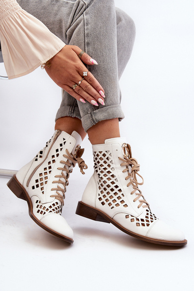 Bottines En Cuir Ajouré Zazoo 2695 Blanc