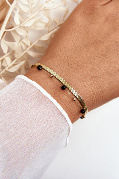 Doppeltes Schlangenarmband und anker Mit Perlen Gold