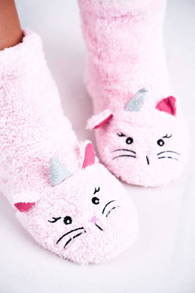 Children's sheepskin padded slippers Kitten Pink