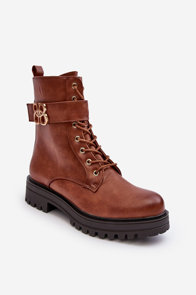 Damen Schnürstiefel Mit Reißverschluss Und Dekoration Braun Ciossava