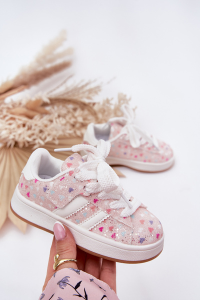 Glänzende Mädchen Sportschuhe Mit Herzen Rosa Tessina