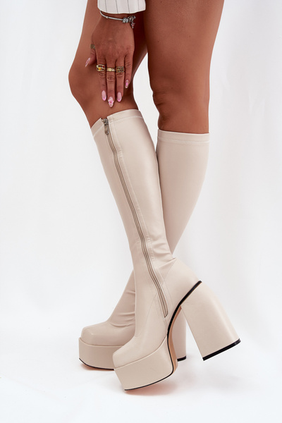 Bottes Femmes À Talon Et Plateforme Beige Clair Yavira