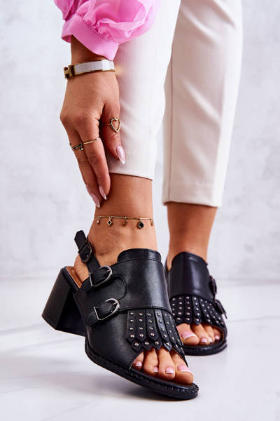 Sandales En Cuir Avec Clous La.Fi Noir Casilla