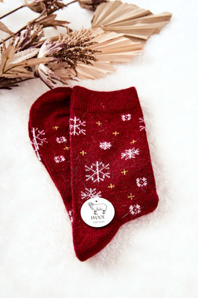 Christmas Socks Snowflakes Burgundy