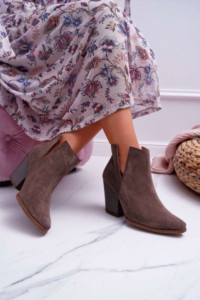 Bottes de printemps à talons pour femmes en cuir suédé Cappuccino foncé Nicole 2430