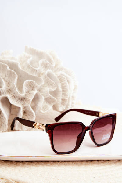 Lunettes de soleil pour femmes avec détails décoratifs UV400 marron foncé