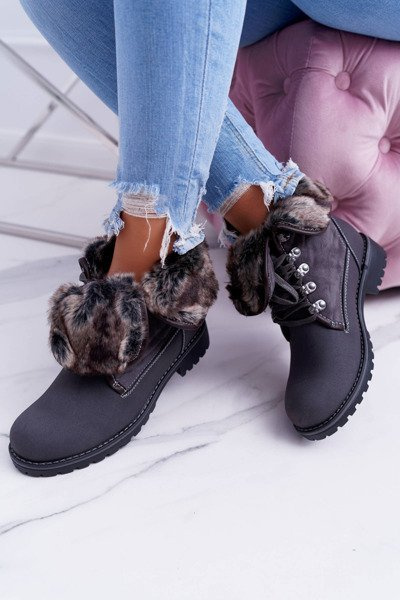 Women's Grey Boots Trappers with Chester Fleece