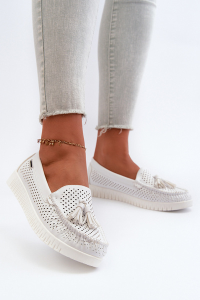 Mocassins découpés blancs pour femmes en cuir écologique Tinami