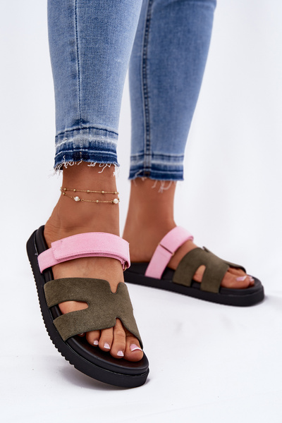 Moteriški Šlepetės Su Velcro Vinceza 17401 Žalia-Rožinė