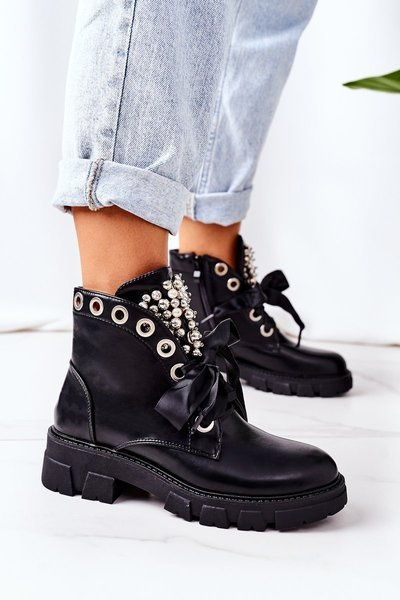 Bottes Isolées Avec Perles En Métal Black Perla