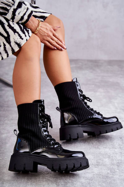 Damen-Arbeiterstiefel Lackierte mit Socken Schwarze Abigail
