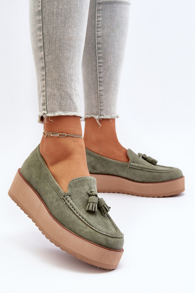 Mocassins Plateforme Femme à Franges Vert Mialani