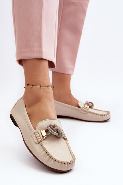Mocassins En Cuir Pour Femme Avec Décoration Laura Messi 2761 Beige