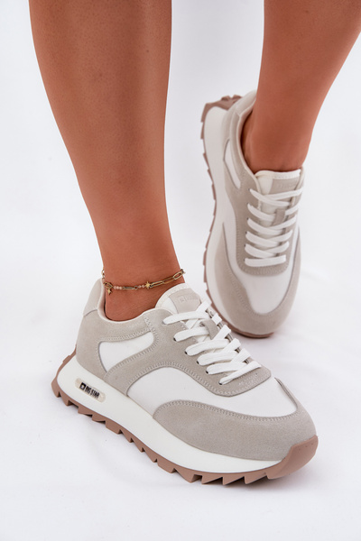 Suede Platform Sneakers Women Big Star RR274896 HI-POLY SYSTEM White-Gray