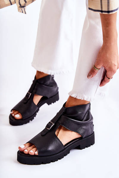 Sandales en cuir pour femmes avec fermeture éclair Nicole 2748 Noir