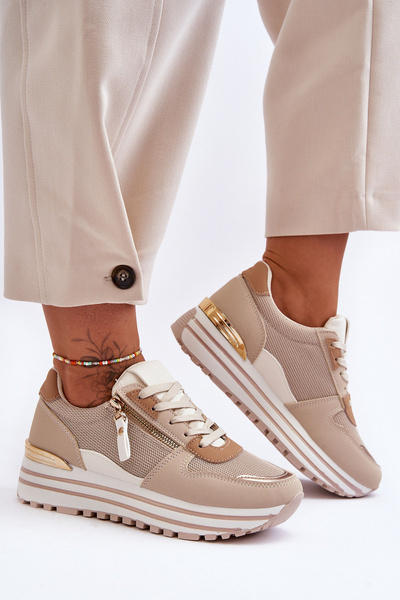 Damen Sportschuhe mit dekorativem Reißverschluss Beige Cairo