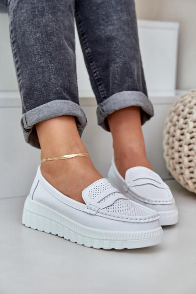 Mocassins En Cuir Pour Femme Sur Plateforme Et Compensés Blancs Elanindel
