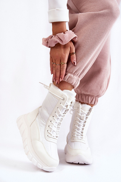Bottes de neige à lacets pour femmes sur la plateforme blanc et beige Anubi
