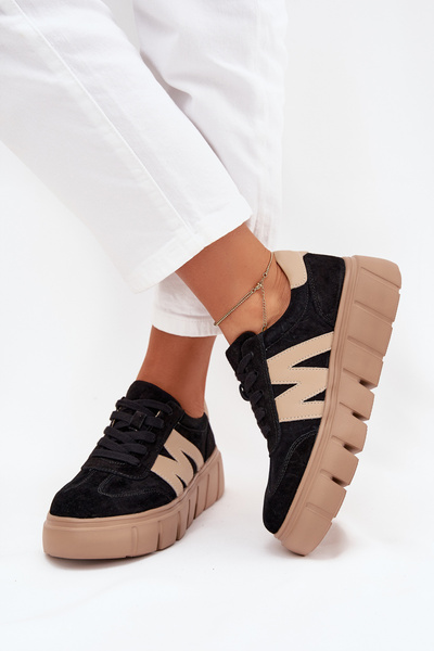 Damen Wildleder Sneakers auf Plattform Vinceza 79561 schwarz