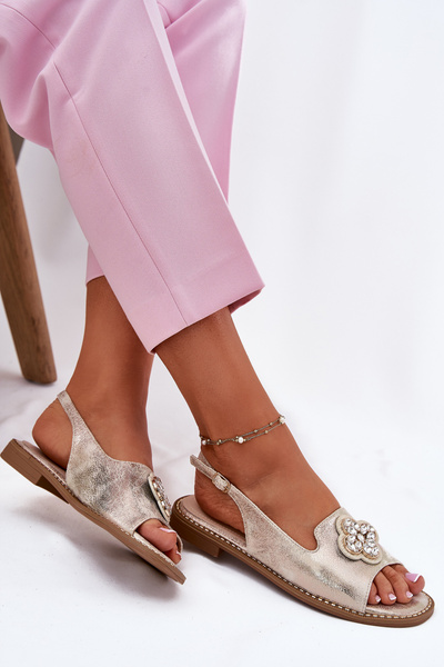 Damen Sandalen Mit Flachem Absatz Und Dekorativem Detail S.Barski KV51-080 Gold