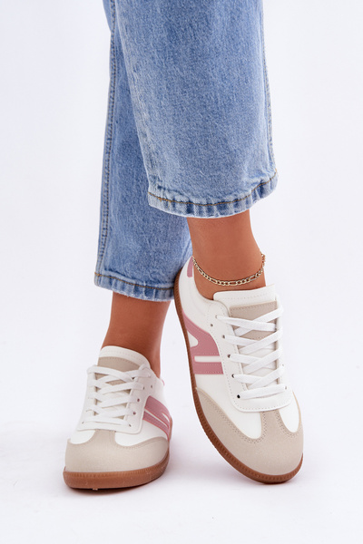 Niedrige Damensneaker aus Kunstleder Weiß-Rosa Navidemi