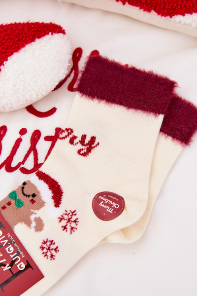 Weihnachtskindersocken Lebkuchen und Fell Wolle Alpaka Ecru