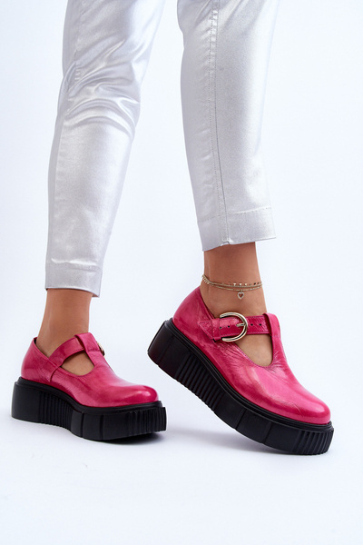 Zazoo 20102 Mocassins élégants en cuir verni sur plateforme épaisse Fuchsia