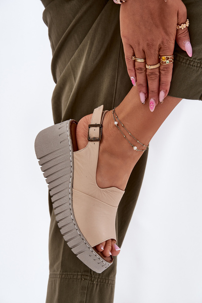 Sandales Dames En Cuir Naturel Sur Élévation Artiker Beige 56C0957