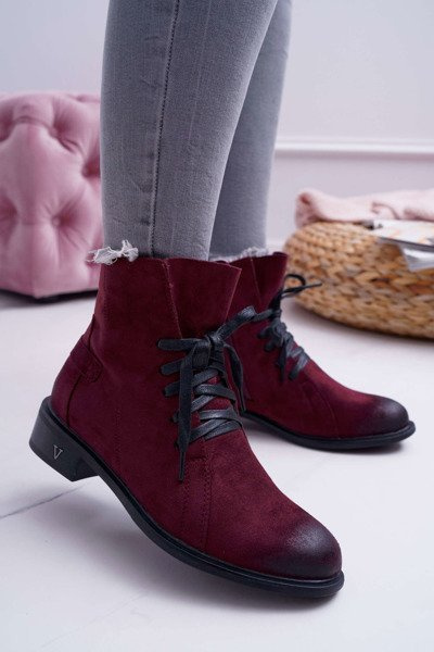 Cizme cu călcâie plate pentru femei Maroon Teref