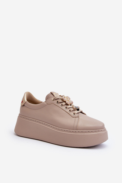 Sneakers din piele pentru femei cu decorațiuni CheBello 4292 bej